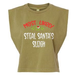 Most Likely To Christmas Steal Santa's Sleigh Family Group Garment-Dyed Women's Muscle Tee