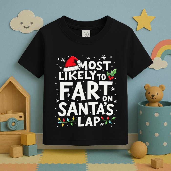 Most Likely To Fart On SantaS Lap Funny Family Christmas Toddler T-Shirt