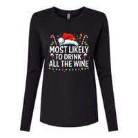 Most Likely To Drink All The Wine Family Matching Xmas  Womens Cotton Relaxed Long Sleeve T-Shirt