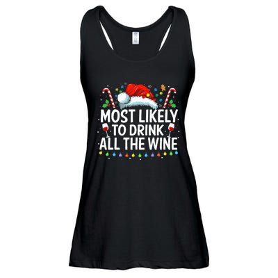 Most Likely To Drink All The Wine Family Matching Xmas  Ladies Essential Flowy Tank