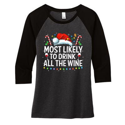 Most Likely To Drink All The Wine Family Matching Xmas  Women's Tri-Blend 3/4-Sleeve Raglan Shirt