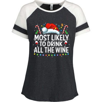 Most Likely To Drink All The Wine Family Matching Xmas  Enza Ladies Jersey Colorblock Tee