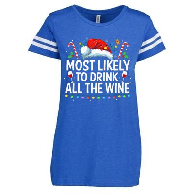 Most Likely To Drink All The Wine Family Matching Xmas  Enza Ladies Jersey Football T-Shirt