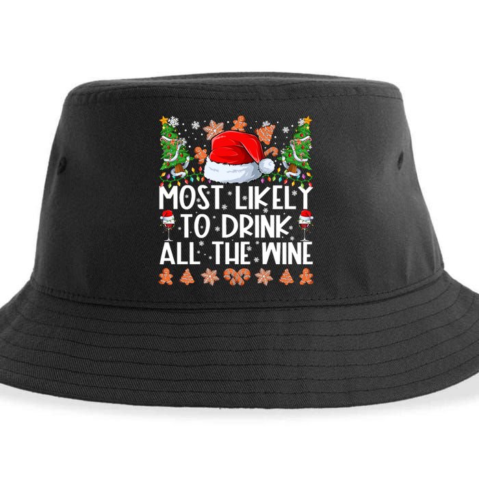 Most Likely To Drink All The Wine Christmas Shirts For Family Sustainable Bucket Hat