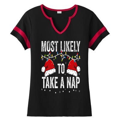 Most Likely To Take A Nap Matching Christmas For Family Ladies Halftime Notch Neck Tee