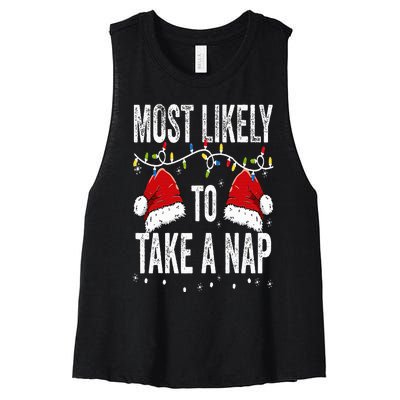 Most Likely To Take A Nap Matching Christmas For Family Women's Racerback Cropped Tank