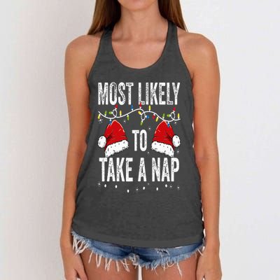 Most Likely To Take A Nap Matching Christmas For Family Women's Knotted Racerback Tank