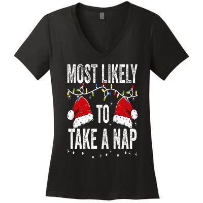 Most Likely To Take A Nap Matching Christmas For Family Women's V-Neck T-Shirt