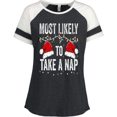 Most Likely To Take A Nap Matching Christmas For Family Enza Ladies Jersey Colorblock Tee