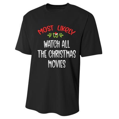 Most Likely To Christmas Watch All The Christmas Movies Family Group Performance Sprint T-Shirt