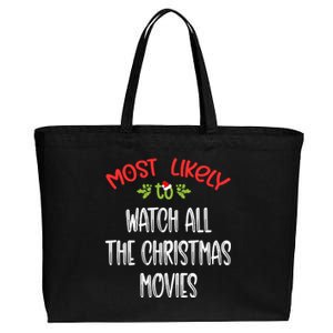 Most Likely To Christmas Watch All The Christmas Movies Family Group Cotton Canvas Jumbo Tote