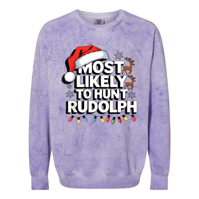 Most Likely To Hunt Matching Funny Christmas Santa Colorblast Crewneck Sweatshirt