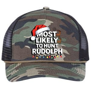 Most Likely To Hunt Matching Funny Christmas Santa Retro Rope Trucker Hat Cap