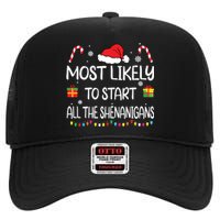 Most Likely To Start All The Shenanigans Family Christmas High Crown Mesh Back Trucker Hat