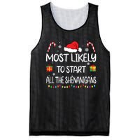 Most Likely To Start All The Shenanigans Family Christmas Mesh Reversible Basketball Jersey Tank