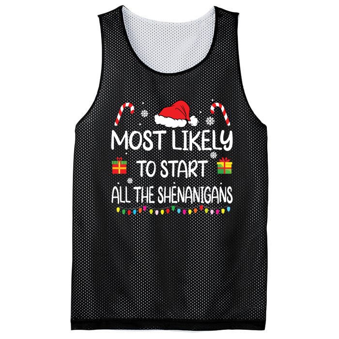 Most Likely To Start All The Shenanigans Family Christmas Mesh Reversible Basketball Jersey Tank