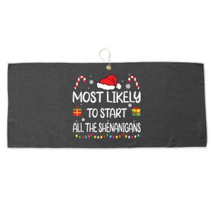 Most Likely To Start All The Shenanigans Family Christmas Large Microfiber Waffle Golf Towel