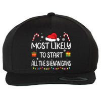 Most Likely To Start All The Shenanigans Family Christmas Wool Snapback Cap