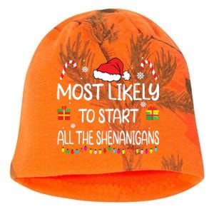 Most Likely To Start All The Shenanigans Family Christmas Kati - Camo Knit Beanie