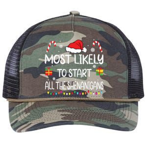 Most Likely To Start All The Shenanigans Family Christmas Retro Rope Trucker Hat Cap