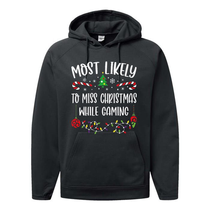 Most Likely To Miss Christmas While Gaming Funny Christmas Family Matching Cut Performance Fleece Hoodie