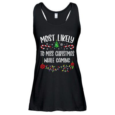 Most Likely To Miss Christmas While Gaming Funny Christmas Family Matching Cut Ladies Essential Flowy Tank