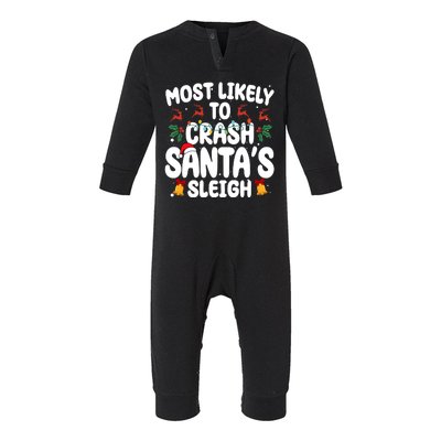 Most Likely To Crash Santas Sleigh Funny Christmas Infant Fleece One Piece