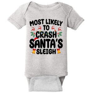 Most Likely To Crash Santas Sleigh Funny Christmas Baby Bodysuit