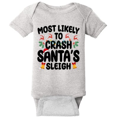 Most Likely To Crash Santas Sleigh Funny Christmas Baby Bodysuit