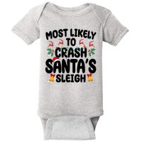 Most Likely To Crash Santas Sleigh Funny Christmas Baby Bodysuit