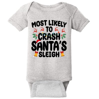 Most Likely To Crash Santas Sleigh Funny Christmas Baby Bodysuit