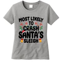 Most Likely To Crash Santas Sleigh Funny Christmas Womens T-Shirt