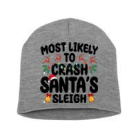 Most Likely To Crash Santas Sleigh Funny Christmas Short Acrylic Beanie