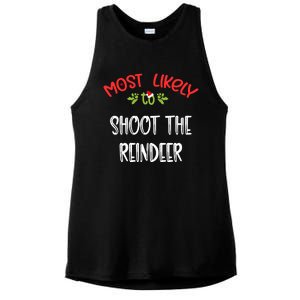 Most Likely To Christmas Shoot The Reindeer Family Group Ladies PosiCharge Tri-Blend Wicking Tank