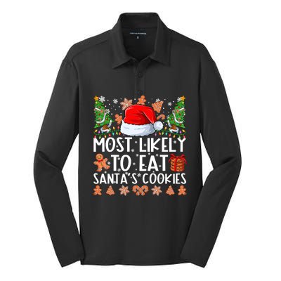 Most Likely To Eat Santas Cookies Christmas Shirts For Family Silk Touch Performance Long Sleeve Polo