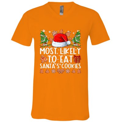 Most Likely To Eat Santas Cookies Christmas Shirts For Family V-Neck T-Shirt