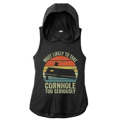 Most Likely To Take Cornhole Too Seriously Cornhole Ladies PosiCharge Tri-Blend Wicking Draft Hoodie Tank