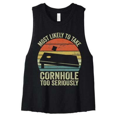 Most Likely To Take Cornhole Too Seriously Cornhole Women's Racerback Cropped Tank