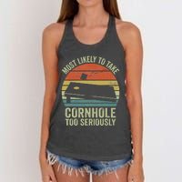 Most Likely To Take Cornhole Too Seriously Cornhole Women's Knotted Racerback Tank