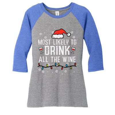 Most Likely To Drink All The Wine Family Matching Christmas Women's Tri-Blend 3/4-Sleeve Raglan Shirt