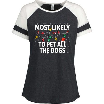 Most Likely To Pet All The Dogs Xmas Matching Enza Ladies Jersey Colorblock Tee