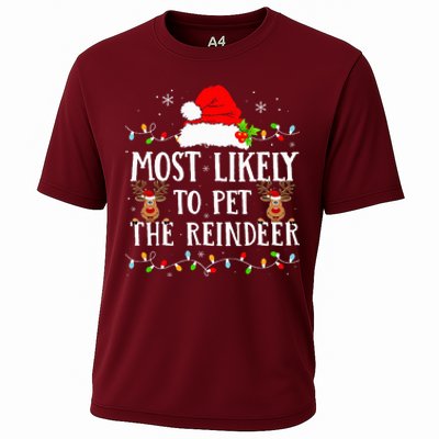 Most Likely To Pet The Reindeer Funny Christmas Family Cooling Performance Crew T-Shirt