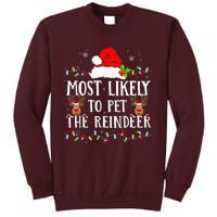 Most Likely To Pet The Reindeer Funny Christmas Family Tall Sweatshirt