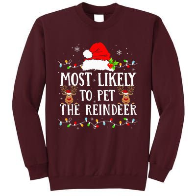 Most Likely To Pet The Reindeer Funny Christmas Family Tall Sweatshirt