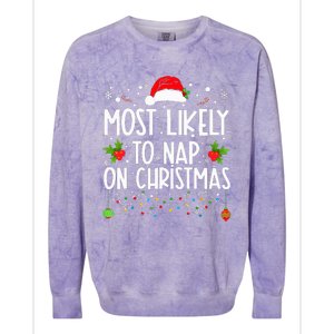 Most Likely To Nap On Christmas Family Christmas Pajamas Colorblast Crewneck Sweatshirt