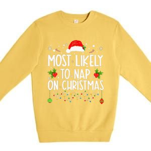 Most Likely To Nap On Christmas Family Christmas Pajamas Premium Crewneck Sweatshirt