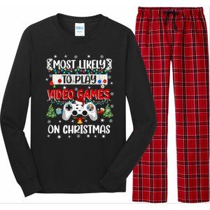 Most Likely To Play Video Games On Christmas Funny Gifts Long Sleeve Pajama Set