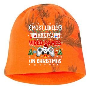 Most Likely To Play Video Games On Christmas Funny Gifts Kati - Camo Knit Beanie