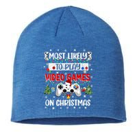 Most Likely To Play Video Games On Christmas Funny Gifts Sustainable Beanie