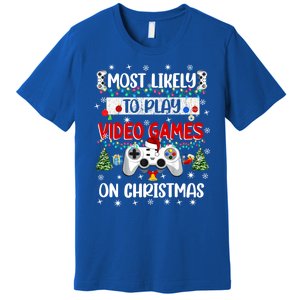 Most Likely To Play Video Games On Christmas Funny Gifts Premium T-Shirt